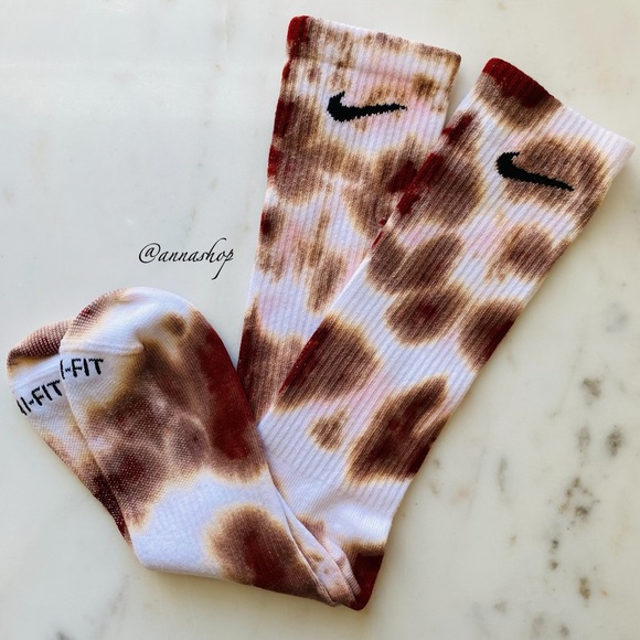 New Nike Maroon Tan Tie Dye Socks custom - Picture 3 of 8